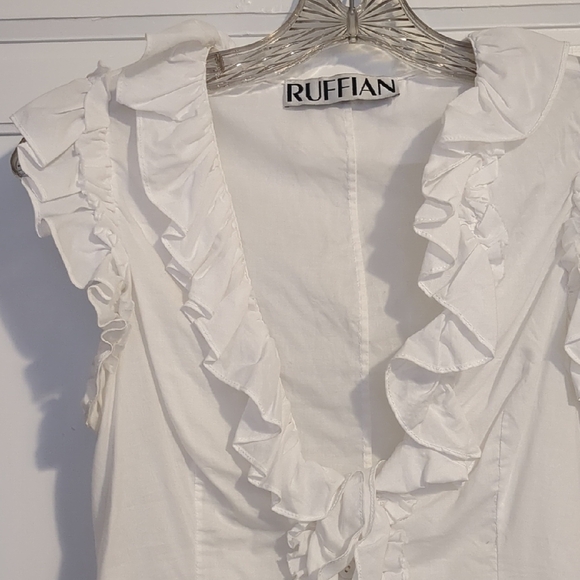 Ruffian Designer Sample White Ruffled Blouse Small 2012 2013 - Picture 2 of 4